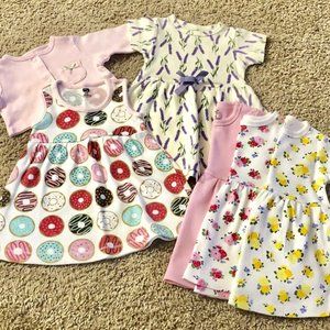5 100% COTTON Baby Girls’ Dresses + 1 Cardigan, 0–3 Months